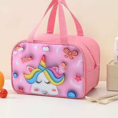 Geantă Frigorifică, Flippy, cu Desene Animat 3D, Portabilă pentru Copii, de Prânz, din Pânză Oxford, 27.5x18x20 cm, Model Unicorn, Roz [8]