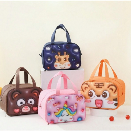 Geantă Frigorifică, Flippy, cu Desene Animat 3D, Portabilă pentru Copii, de Prânz, din Pânză Oxford, 27.5x18x20 cm, Model Unicorn, Roz [5]