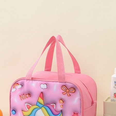Geantă Frigorifică, Flippy, cu Desene Animat 3D, Portabilă pentru Copii, de Prânz, din Pânză Oxford, 27.5x18x20 cm, Model Unicorn, Roz [7]