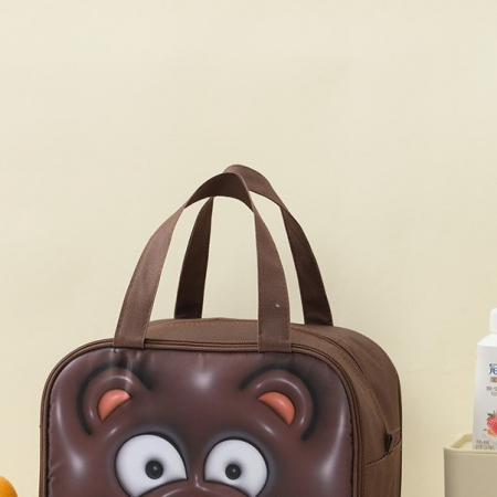 Geantă Frigorifică, Flippy, cu Desene Animat 3D, Portabilă pentru Copii, de Prânz, din Pânză Oxford, 27.5x18x20 cm, Model Ursulet, Maro [7]