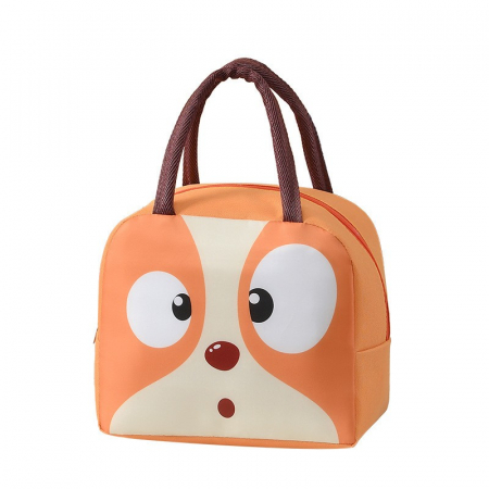 Bucatarie si electrocasnice - Geantă Frigorifică, Flippy, cu Desene Animat, Portabilă pentru Copii, de Prânz, din Pânză Oxford, 22x14x19 cm, Model Catelus, Maro