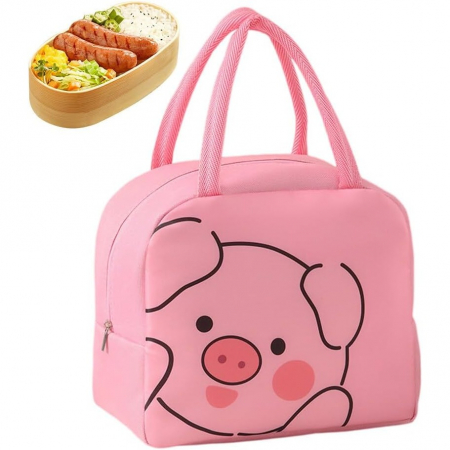 Geantă Frigorifică, Flippy, cu Desene Animat, Portabilă pentru Copii, de Prânz, din Pânză Oxford, 22x14x19 cm, Model Purcelus, Roz [2]