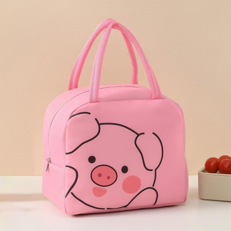 Geantă Frigorifică, Flippy, cu Desene Animat, Portabilă pentru Copii, de Prânz, din Pânză Oxford, 22x14x19 cm, Model Purcelus, Roz [3]