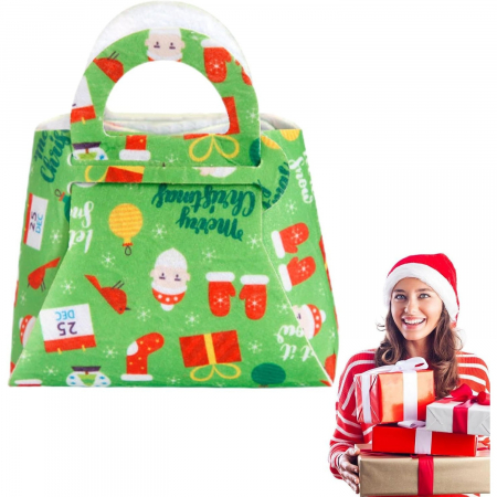 Geanta pentru Copii, Flippy, Pliabila, pentru Cadouri de Craciun, din Panza Netesuta, 13 x 12 x 6 cm, Verde [4]