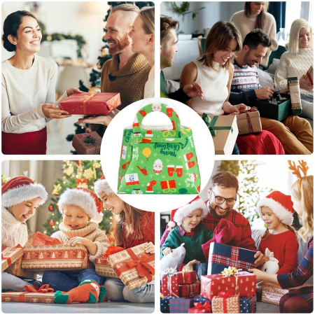 Geanta pentru Copii, Flippy, Pliabila, pentru Cadouri de Craciun, din Panza Netesuta, 13 x 12 x 6 cm, Verde [5]