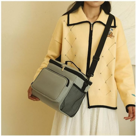 Lichidare Geanta pentru Pranz, Flippy, Multifunctionala, Compartimentata, 2 Tipuri de Manere, Impermeabila, 26x24x17 cm, Gri [3]