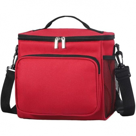 Geanta pentru Pranz, Flippy, Multifunctionala, Compartimentata, 2 Tipuri de Manere, Impermeabila, 26x24x17 cm, Rosu [6]