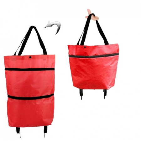 Pentru Casa si Camping - Geanta Pliabila, Flippy, 2 in 1, Carucior cu Roti, pentru Cumparaturi, 19 l, Rosu, Plastic, 39 x 46 x 12 cm