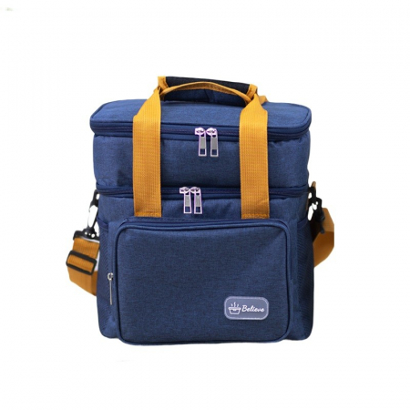 Pentru Casa si Camping - Geanta Termica, Flippy, 2 Compartimente Separate, Multifunctionala, Impermeabila, Manere si Curea de Umar, 25.5x18x30 cm, Albastru