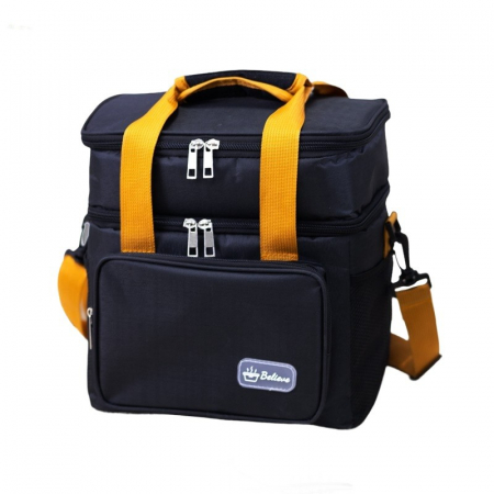 Pentru Casa si Camping - Geanta Termica, Flippy, 2 Compartimente Separate, Multifunctionala, Impermeabila, Manere si Curea de Umar, 25.5x18x30 cm, Negru
