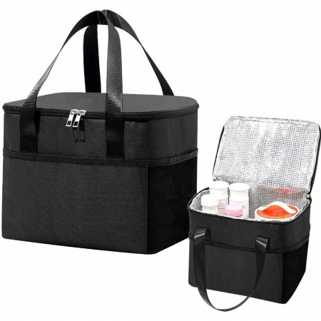 Geanta Termica Flippy pentru Pranz, Compartimente Telefon si Tacamuri, Multifunctionala, Impermeabila, 24x18x21 cm, Negru [7]