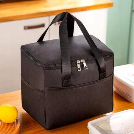 Geanta Termica Flippy pentru Pranz, Compartimente Telefon si Tacamuri, Multifunctionala, Impermeabila, 24x18x21 cm, Negru [3]