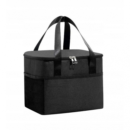 Genti Termoizolante Mancare - Geanta Termica Flippy pentru Pranz, Compartimente Telefon si Tacamuri, Multifunctionala, Impermeabila, 24x18x21 cm, Negru