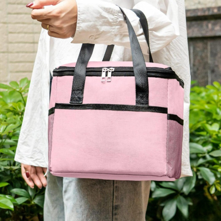 Geanta Termica Flippy pentru Pranz, Compartimente Telefon si Tacamuri, Multifunctionala, Impermeabila, 24x18x21 cm, Roz [7]