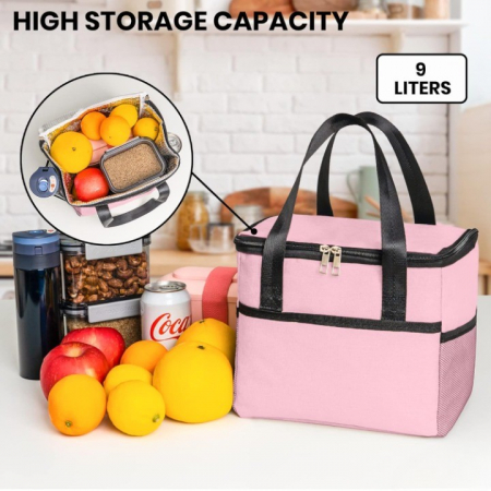 Geanta Termica Flippy pentru Pranz, Compartimente Telefon si Tacamuri, Multifunctionala, Impermeabila, 24x18x21 cm, Roz [4]