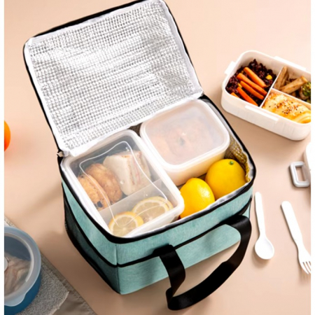 Geanta Termica Flippy pentru Pranz, Compartimente Telefon si Tacamuri, Multifunctionala, Impermeabila, 24x18x21 cm, Verde [2]