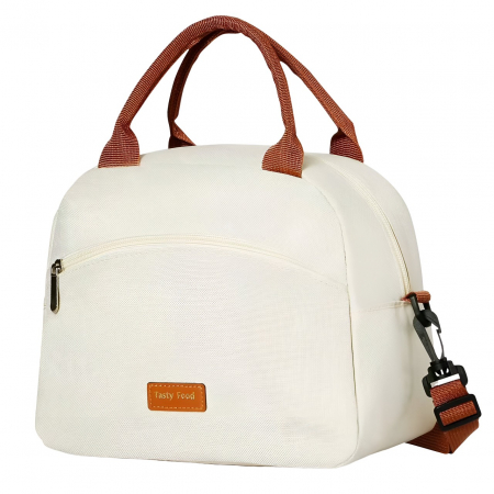 Pentru Casa si Camping - Geanta Termica pentru Pranz Flippy, Multifunctionala, Compartimentata, Impermeabila, 2 Tipuri de Manere, 26x14.3x21.2 cm, Crem
