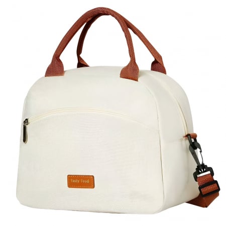 Sub 99 Lei - Lichidare Geanta Termica pentru Pranz Flippy, Multifunctionala, Compartimentata, Impermeabila, 2 Tipuri de Manere, 26x14.3x21.2 cm, Crem