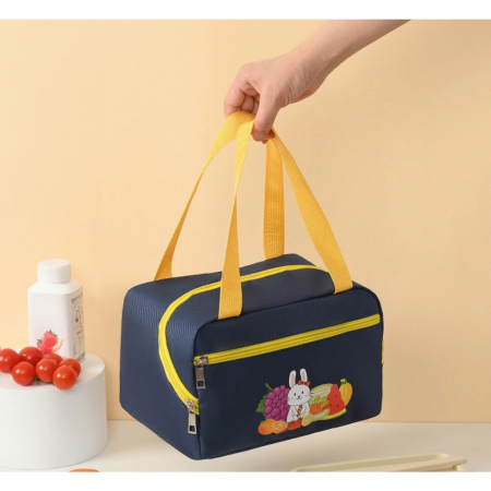 Geanta Termo-Izolanta, Flippy, Compartimente Telefon si Tacamuri, Multifunctionala, Impermeabila, 30x21x20 cm, Design Iepuras, Albastru [2]