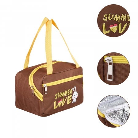 Geanta Termo-Izolanta, Flippy, Compartimente Telefon si Tacamuri, Multifunctionala, Impermeabila, 30x21x20 cm, Design Iepuras, Maro [1]