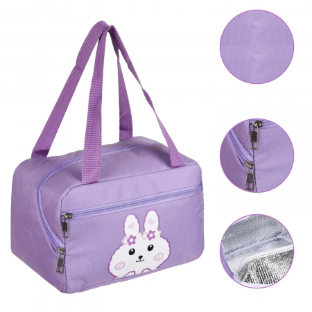 Geanta Termo-Izolanta, Flippy, Compartimente Telefon si Tacamuri, Multifunctionala, Impermeabila, 30x21x20 cm, Design Iepuras, Mov [2]