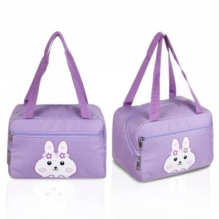 Geanta Termo-Izolanta, Flippy, Compartimente Telefon si Tacamuri, Multifunctionala, Impermeabila, 30x21x20 cm, Design Iepuras, Mov [3]