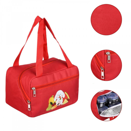 Geanta Termo-Izolanta, Flippy, Compartimente Telefon si Tacamuri, Multifunctionala, Impermeabila, 30x21x20 cm, Design Iepuras, Rosu [4]