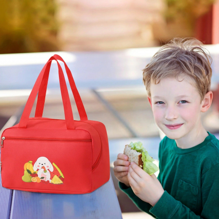 Geanta Termo-Izolanta, Flippy, Compartimente Telefon si Tacamuri, Multifunctionala, Impermeabila, 30x21x20 cm, Design Iepuras, Rosu [2]