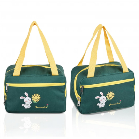 Geanta Termo-Izolanta, Flippy, Compartimente Telefon si Tacamuri, Multifunctionala, Impermeabila, 30x21x20 cm, Design Iepuras, Verde [4]