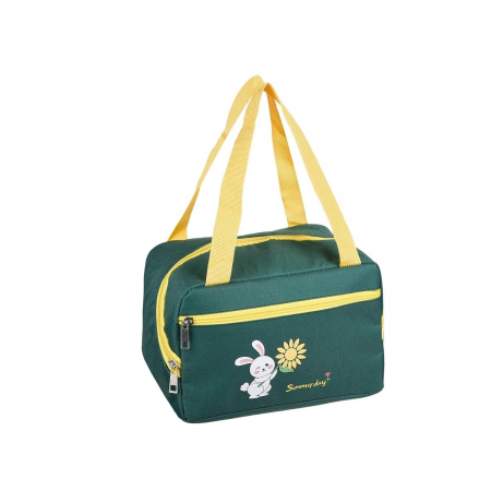 Pentru Casa si Camping - Geanta Termo-Izolanta, Flippy, Compartimente Telefon si Tacamuri, Multifunctionala, Impermeabila, 30x21x20 cm, Design Iepuras, Verde