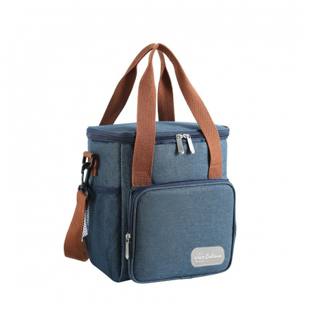 Pentru Casa si Camping - Geanta Termo-Izolanta, Flippy, Multifunctionala, 1 Compartiment Principal, 1 Buzunar Lateral Exterior, Impermeabila, Manere si Bretea de Umar, 25x22x15 cm, Albastru