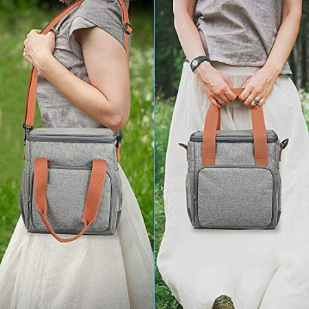 Geanta Termo-Izolanta, Flippy, Multifunctionala, 1 Compartiment Principal, 1 Buzunar Lateral Exterior, Impermeabila, Manere si Bretea de Umar, 25x22x15 cm, Gri [2]