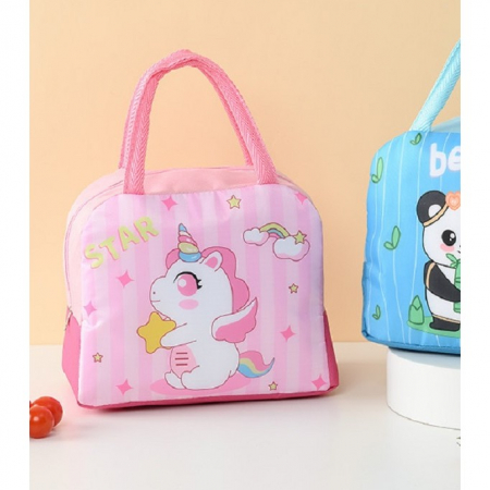 Geanta Termoizolanta pentru Copii, Flippy, 23x13x19 cm, Model Imprimeu Unicorn, din Folie de Aluminiu si Panza Oxford, Roz [6]