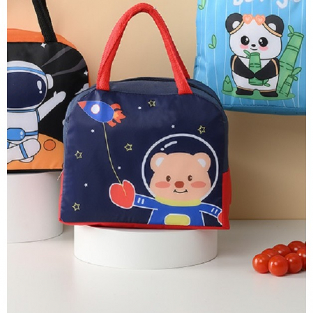 Geanta Termoizolanta pentru Copii, Flippy, 23x13x19 cm, Model Imprimeu Ursulet Astronaut, din Folie de Aluminiu si Panza Oxford, Albastru/Rosu [3]