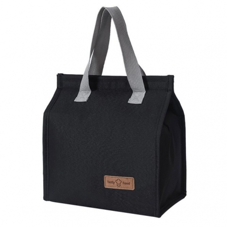Genti Termoizolante Mancare - Geanta Termoizolanta Tip Bento Bag Flippy, Camping Cooler, Aluminiu, 22.5x13x25,5 cm, 3.3 L, Negru