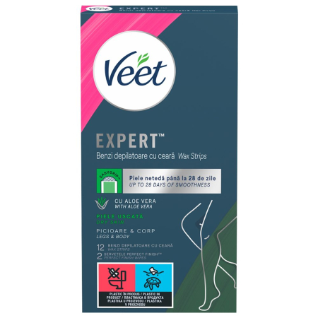 Sub 99 Lei - Gel, Veet Benzi Ceara Depilatoare Corp 12 buc Easy, Toate Tipurile de Piele