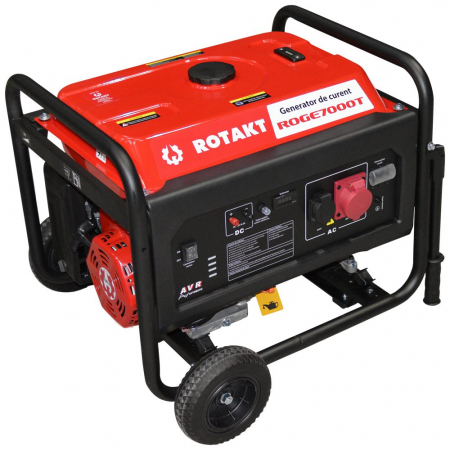 Generatoare si motoare - Generator De Curent Pe Benzină Rotakt ROGE7000T 6.8 kW, Trifazic, AVR, Voltmetru, Ieșire De 12V, Consum 3,12 l/h