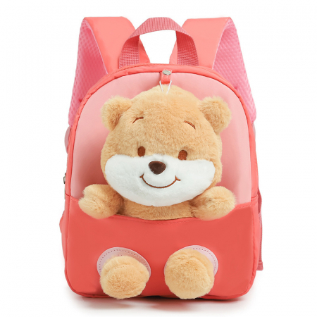 Sub 99 Lei - Ghiozdan gradinita,26x21x6 cm, cu figurina din plus, Baby Bear, Rosu
