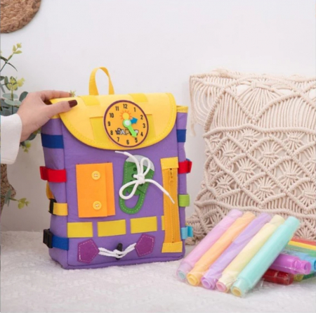 Ghiozdan Montessori, 2-6 ani, cu Jucarii Senzoriale, Activitate de Invatare prin Joc, Mov, 0.25 kg, 28x10x23 cm [3]