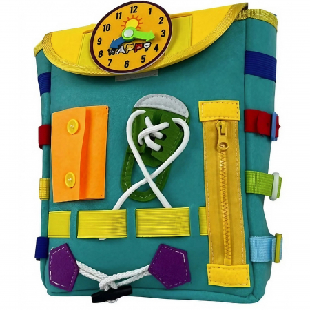 Jucarii, Copii & Bebe - Ghiozdan Montessori, 2-6 ani, cu Jucarii Senzoriale, Activitate de Invatare prin Joc, Turcoaz, 0.25 kg, 28x10x23 cm
