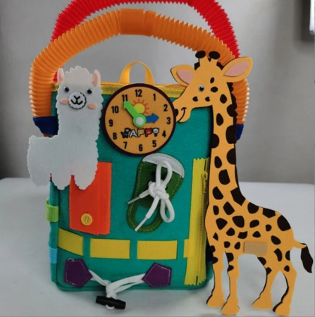 Ghiozdan Montessori, 2-6 ani, cu Jucarii Senzoriale, Activitate de Invatare prin Joc, Turcoaz, 0.25 kg, 28x10x23 cm [5]