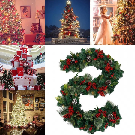 Lichidare Ghirlanda decorativa Craciun cu funde rosii si conuri de brad, Flippy, 2,70 m, Verde [4]