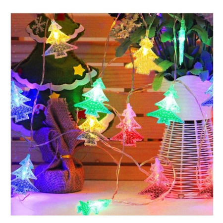 Pentru Casa si Camping - Ghirlanda luminoasa cu bec in forma de brazi, 3 metri, 20 LED-uri, forme din plastic, fir transparent, multicolora