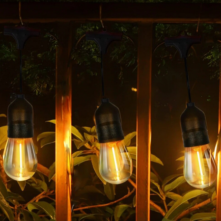 Beteala si ghirlande Craciun - Ghirlanda luminoasa de exterior 10 becuri (2 LEDuri Filament), 5 M, 220 V interconectabil, cablu negru, alb cald