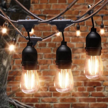 Beteala si ghirlande Craciun - Ghirlanda luminoasa de exterior 20 becuri (2 LEDuri Filament), 20 M, 220 V interconectabil, cablu negru, alb cald