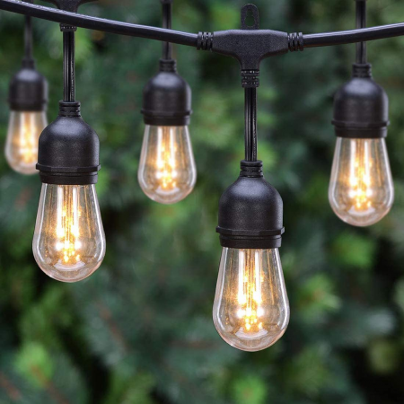 Decoratiuni, ornamente si articole Craciun - Ghirlanda luminoasa de exterior 20 becuri (2 LEDuri Filament), 10 M, 220 V interconectabil, cablu negru, alb cald