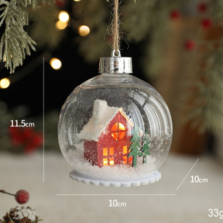 Glob pentru Bradul de Craciun LED, Flippy, Model A, Glob Transparent cu Figurina Casa si Braduti iluminat LED, Diametrul 10 cm, Baza Solida, Transparent [1]