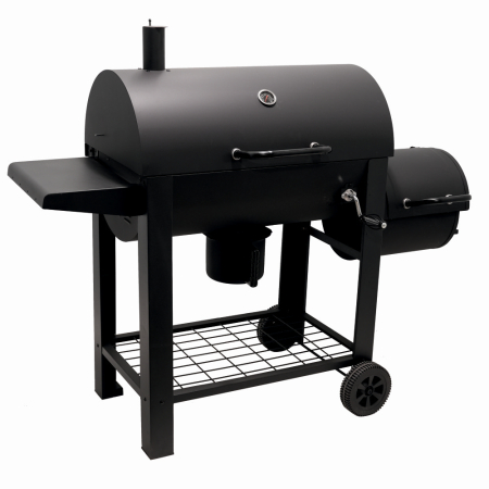 Pentru Casa si Camping - Gratar pe carbuni cu afumatoare KLUGMEISTER KY23020G, material otel, cu capac si roti de deplasare, suprafata gatire 66x42 cm
