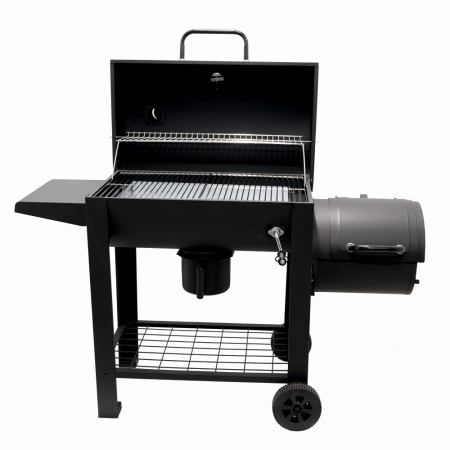 Gratar pe carbuni cu afumatoare KLUGMEISTER KY23020G, material otel, cu capac si roti de deplasare, suprafata gatire 66x42 cm [2]
