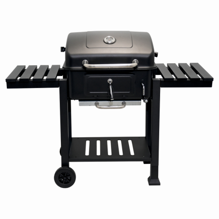 Pentru Casa si Camping - Gratar pe carbuni KLUGMEISTER FT01-017, material otel (husa inclusa), cu tava pentru cenusa, capac si roti de deplasare, suprafata gatire 54x43 cm